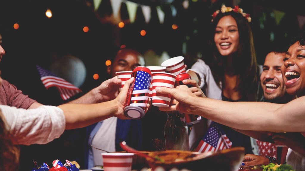 A group of multi-cultured friends celebrating Independence Day