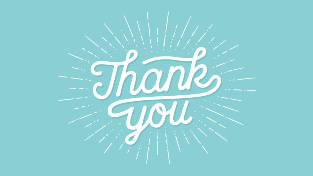 The words "Thank You" written out in a scrolling font